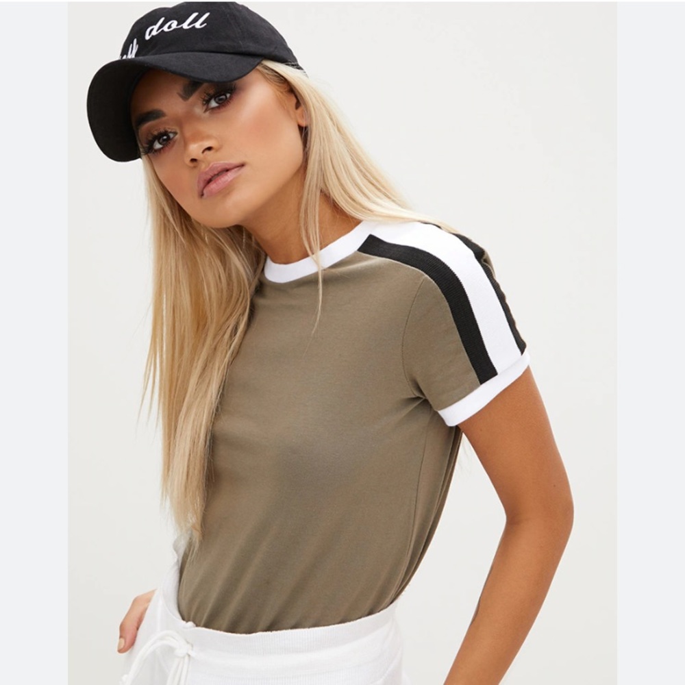 Pretty little thing Khaki Triple Stripe Shirt